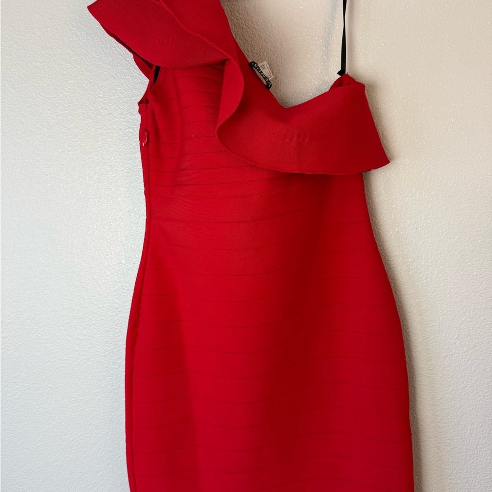 VENUS Red One-Shoulder Ruffle Mini Dress - Picture 2 of 4